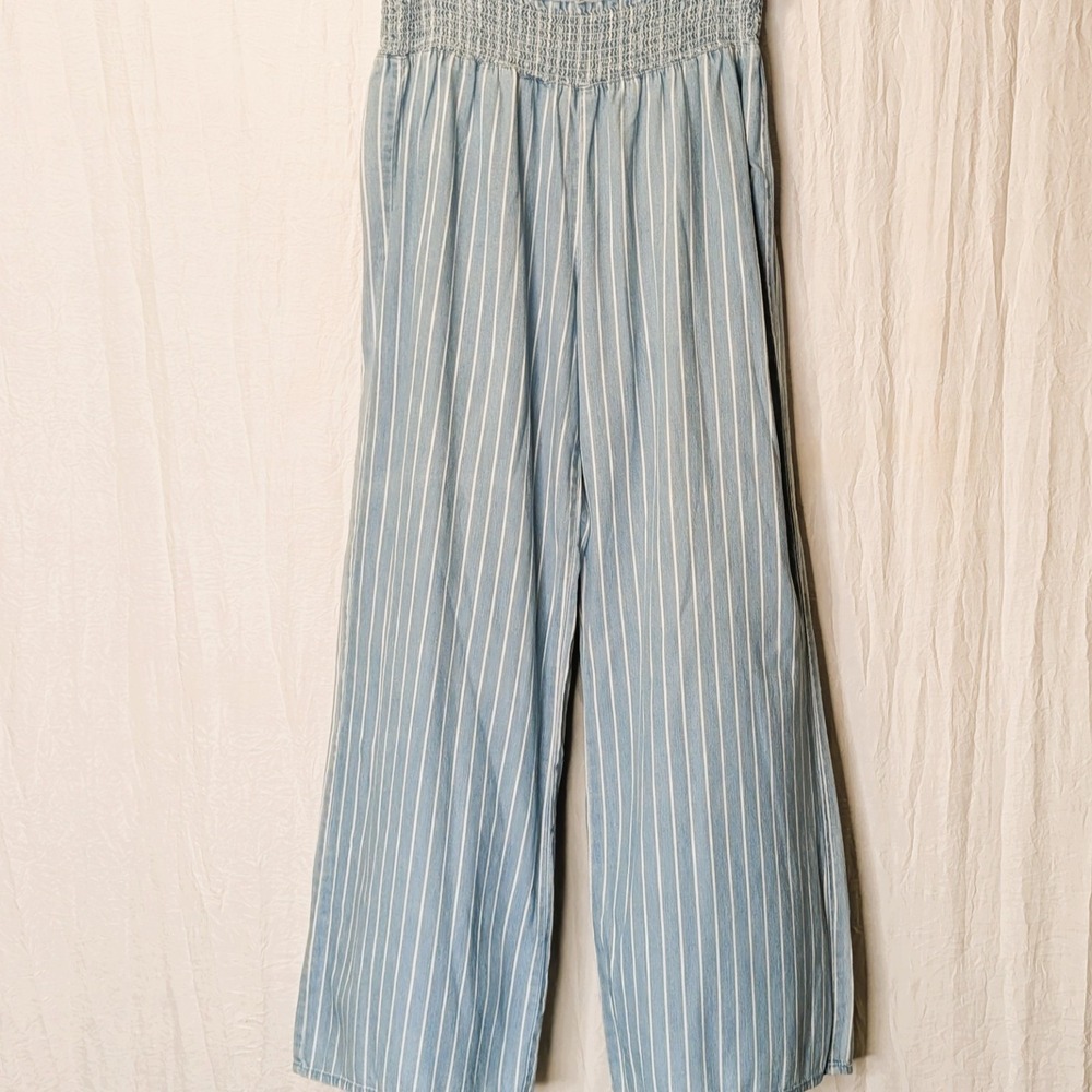Blue Spice Elastic Waist Wide Leg Pant Denim White Stripes XL Coastal